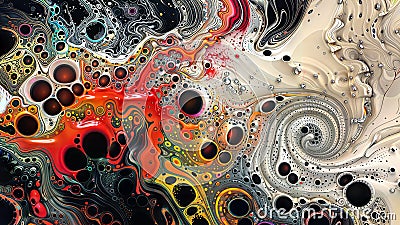 Fiery Orange Vortex with Swirling Shapes and Multicolored Patterns, generative ai Stock Photo