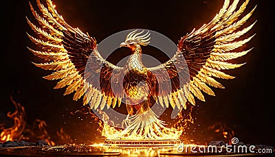 Fiery Phoenix Rising from Flames Stock Photo