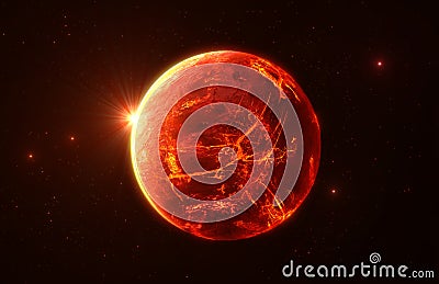 Fiery planet with big star Stock Photo