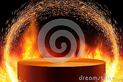 Fiery podium for cooking or food product presentation Stock Photo