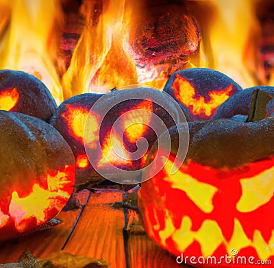 Fiery Pumpkins: A Halloween Inferno 2 Stock Photo