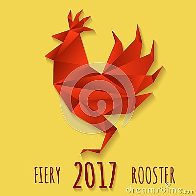 Fiery Rooster in Paper origami style Cartoon Illustration