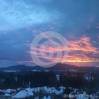 Fiery snowy sunset Stock Photo