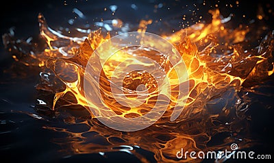 Fiery splash of water on a dark background. 3d rendering. Stock Photo