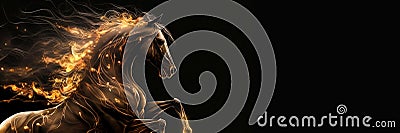 Fiery stallion rearing up against black background Stock Photo