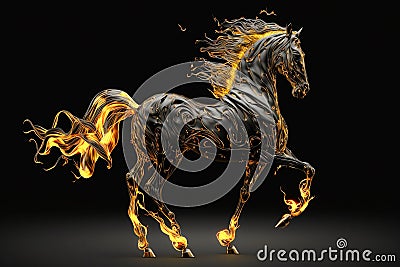 Fiery stallion rearing up against black background Stock Photo