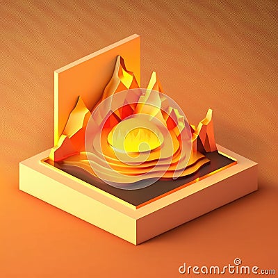 fiery sunrise of molten gold, isometric low poly view AI generation Stock Photo