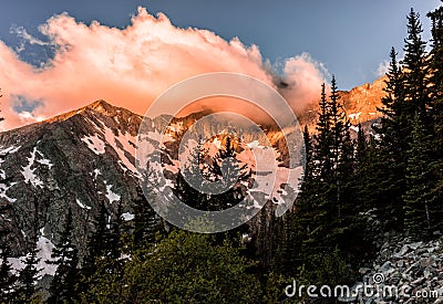 Fiery sunrise over Blanca Peak. Colorado Rocky Mountains, Sangre de Cristo Range Stock Photo