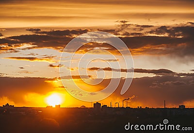 Fiery sunset from the city Stock Photo