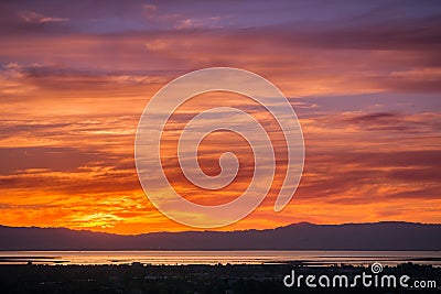 Fiery sunset colored clouds Stock Photo