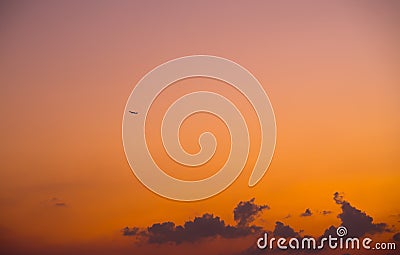 Fiery sunset with darkness forceground in asia. Siem reap city, Cambodia Stock Photo