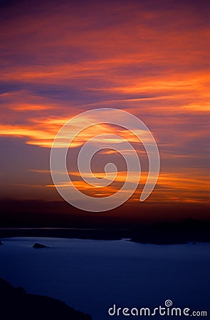 Fiery Sunset over Lake Titicaca Peru - 2 Stock Photo