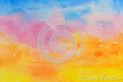 Fiery Sunset Watercolor Abstraction as Background. Hand Drawn and Painted Stock Photo