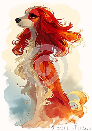 Fiery Vixen Princess: A Dog with Long Red Hair and a White Face Stock Photo