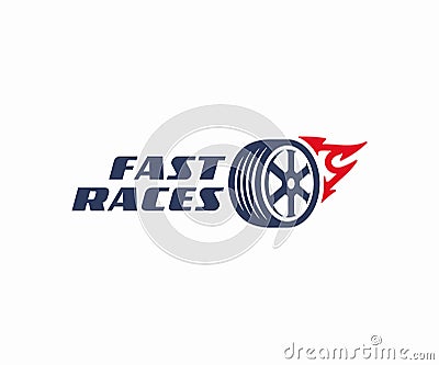 Fiery wheel of a car or motorcycle logo design. Fast speed tire vector design Vector Illustration