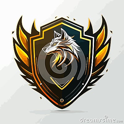 Fiery wolf with shield mascot logo design modern illustration vector Cartoon Illustration