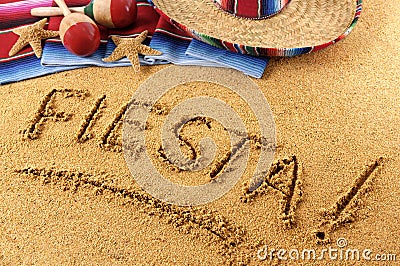 Mexican summer fiesta beach writing, sombrero Stock Photo