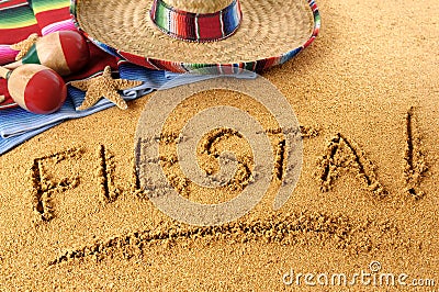 Mexican summer fiesta beach sand writing Stock Photo