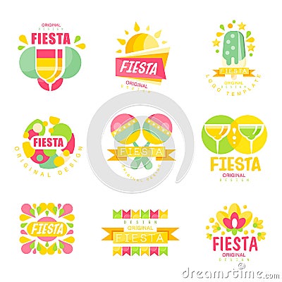 Fiesta logo original design set, labels for a holiday colorful vector Illustrations Vector Illustration