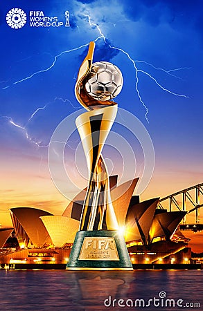 FIFA women's world cup 2023 celebration winning trophy with Sydney Opera House Cartoon Illustration
