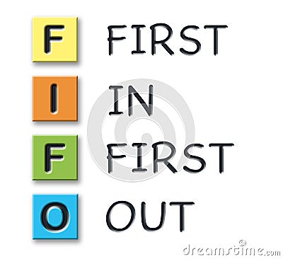 FIFO initials in colored 3d cubes with meaning Stock Photo