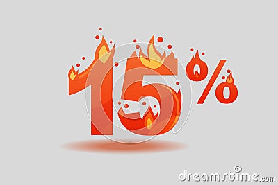 Fifteen percent discount, numbers on fire Vector Illustration