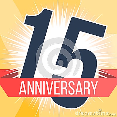 Fifteen years anniversary banner. 15th anniversary logo. Vector illustration. Stock Photo