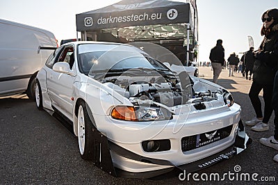 fifth generation white Honda Civic, it is heavily modified for racing Editorial Stock Photo