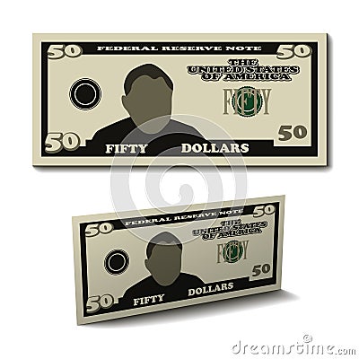 Fifty dollar paper bill banknote Vector Illustration