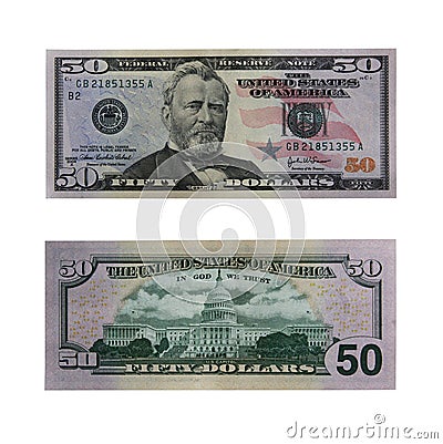 Fifty dollars bill with path Stock Photo