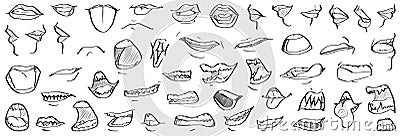 Fifty Expressive Mouths (Digital Art) - Cartoon Style Stock Photo