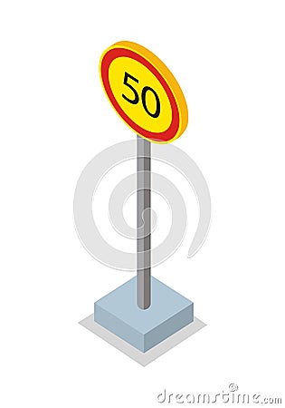 Fifty Kilometres Per Hour Speed Limit Sign Vector Illustration