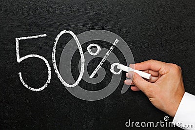 Fifty percent discount or increase on chalk blackboard Stock Photo