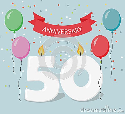 Fifty years anniversary greeting card with candels Stock Photo