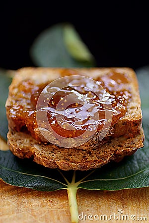 Fig jam on bread slices Stock Photo