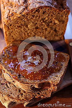 Fig jam on bread slices Stock Photo