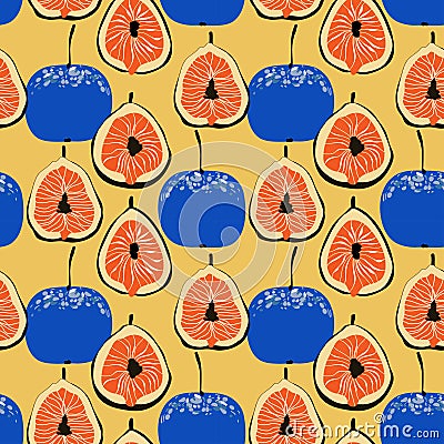 Fig and plum fruits seamless pattern Vector Illustration