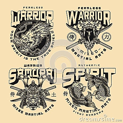 Fight academy vintage emblems Vector Illustration