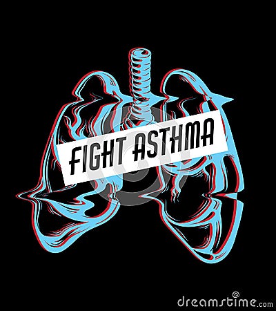 Fight asthma. Vector hand drawn placard with lungs . Vector Illustration