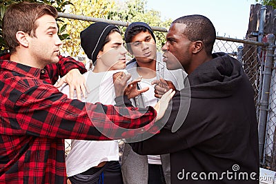 Fight Breaking Out Amongst Gang Members Stock Photo