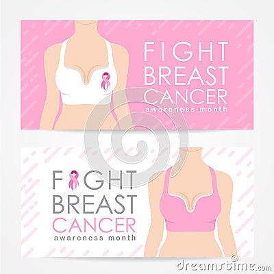 Fight breast cancer awarebess month with Women wear bra and pink ribbon sign vector design Vector Illustration