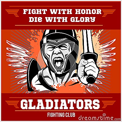 Fight club emblem with gladiator Vector Illustration