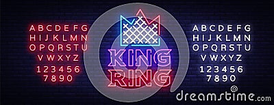 Fight Club neon sign. King RING logo in neon style. Design template, sports logo. Night fighting, martial arts, MMA Vector Illustration