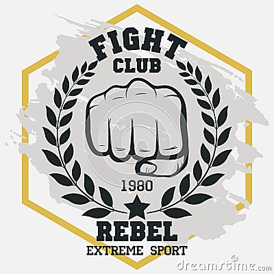 Fight club sign, Fist with laurel wreath hand silhouette. vector Vector Illustration