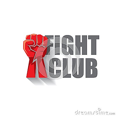 Fight club vector logo with red man fist isolated on white background. MMA Mixed martial arts design template Vector Illustration