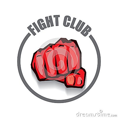 Fight club vector logo with red man fist isolated on white background. MMA Mixed martial arts design template Vector Illustration