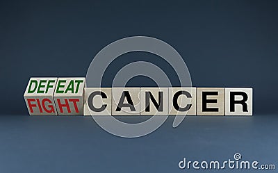 Fight and Defeat cancer. Cubes form the words Fight cancer and Defeat cancer Stock Photo