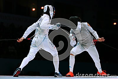 Fight at a fencing competition Editorial Stock Photo