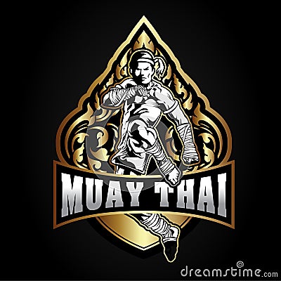 Boxing Muay Thai Fighter Vector Logo kick men Vector Illustration