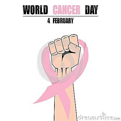 Fight hand fist against cancer, pink ribbon, breast cancer awareness symbol vector Vector Illustration